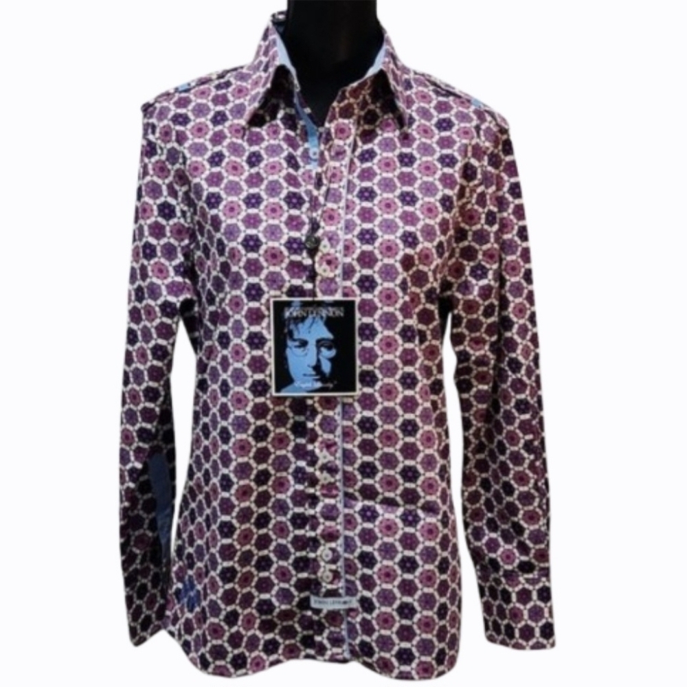 JOHN LENNON IMAGINE Pink Purple Geo Pattern Men's Long-sleeve Shirt (S)